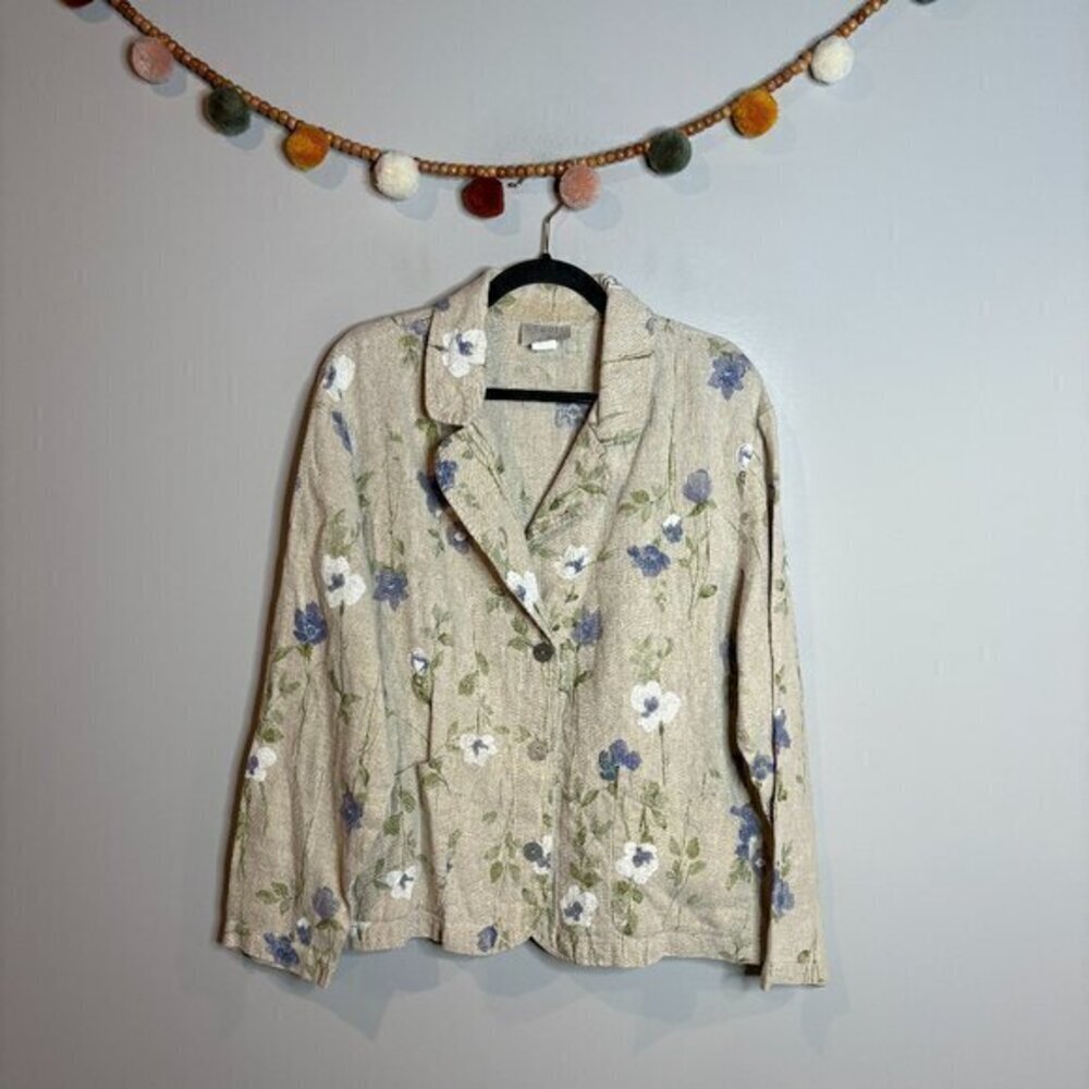 Cottagecore cream floral linen jacket